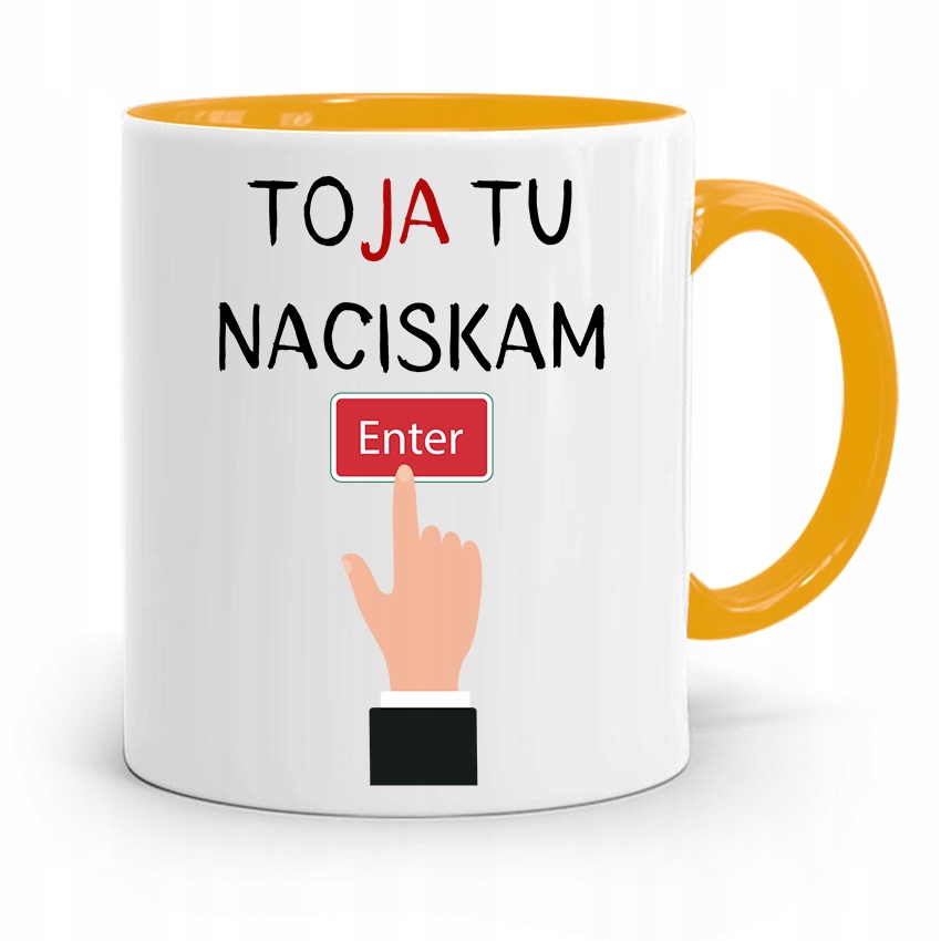 Kubek Żółty Informatyka Programisty Naciskam Enter Z Nadrukiem Ze Zdjęciem