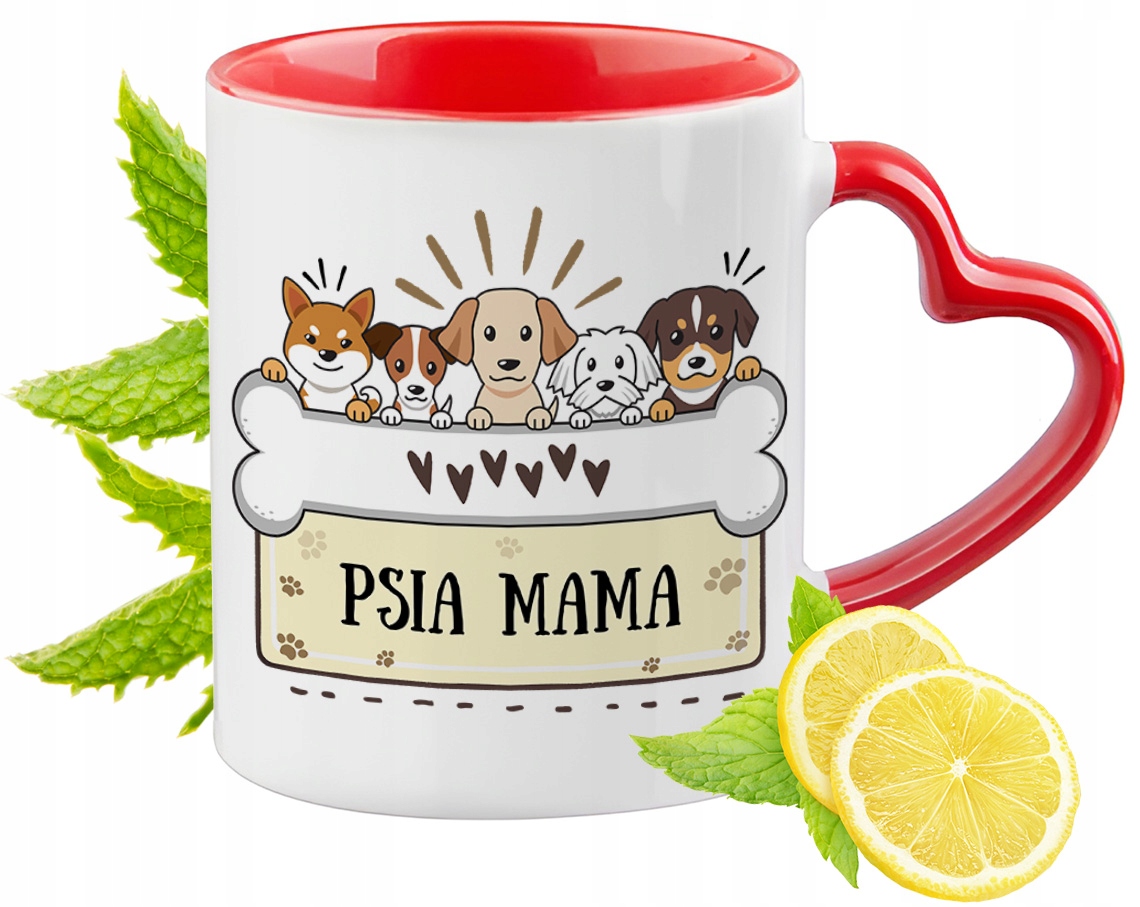 Pies Pieski Kubek Czerwony Z Uszkiem W Kształcie Serca Na Prezent