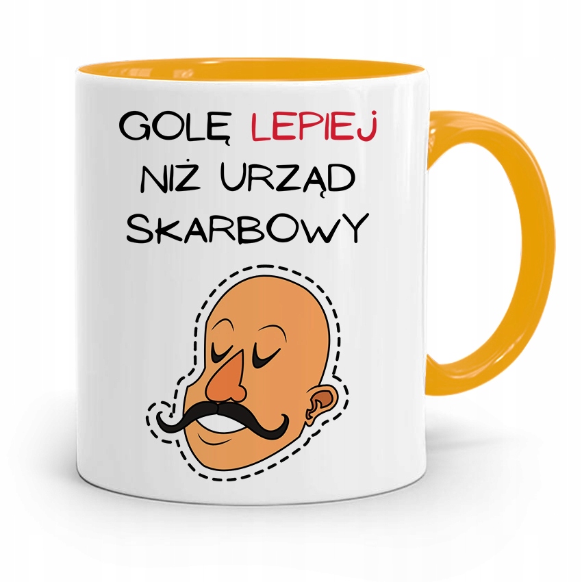 Kubek Żółty Fryzjera Gole Lepiej Niż Urząd Prezent Z Nadrukiem Ze Zdjęciem