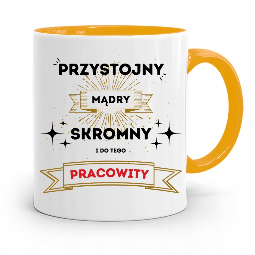 Dla Pracownika Kubek Żółty Przystojny Mądry Z Nadrukiem Ze Zdjęciem