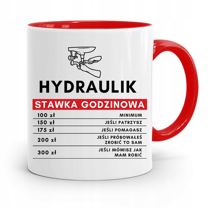 Kubek Czerwony Hydraulika Stawka Godzinowa Z Nadrukiem Ze Zdjęciem