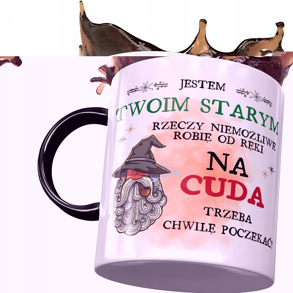 Kubek Czarny Dla Twojego Starego Trzeba Poczekać Z Nadrukiem Ze Zdjęciem