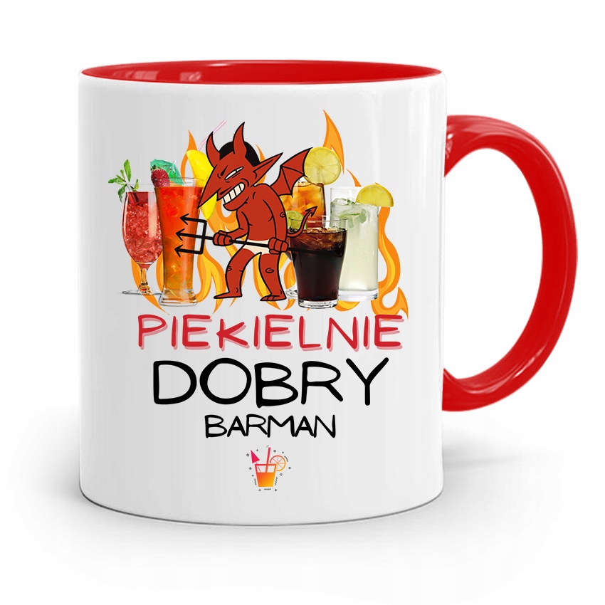Kubek Czerwony Dla Piekielnie Dobrego Barmana Z Nadrukiem Ze Zdjęciem
