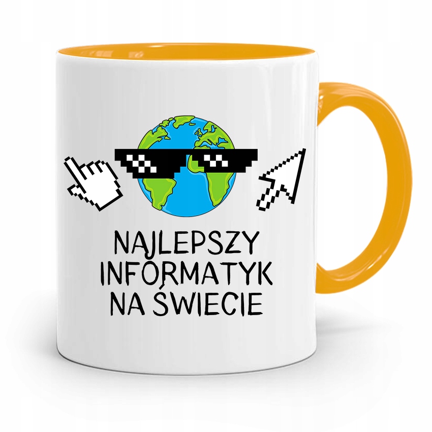 Kubek Żółty Informatyka Programisty Najlepszy Inf Z Nadrukiem Ze Zdjęciem