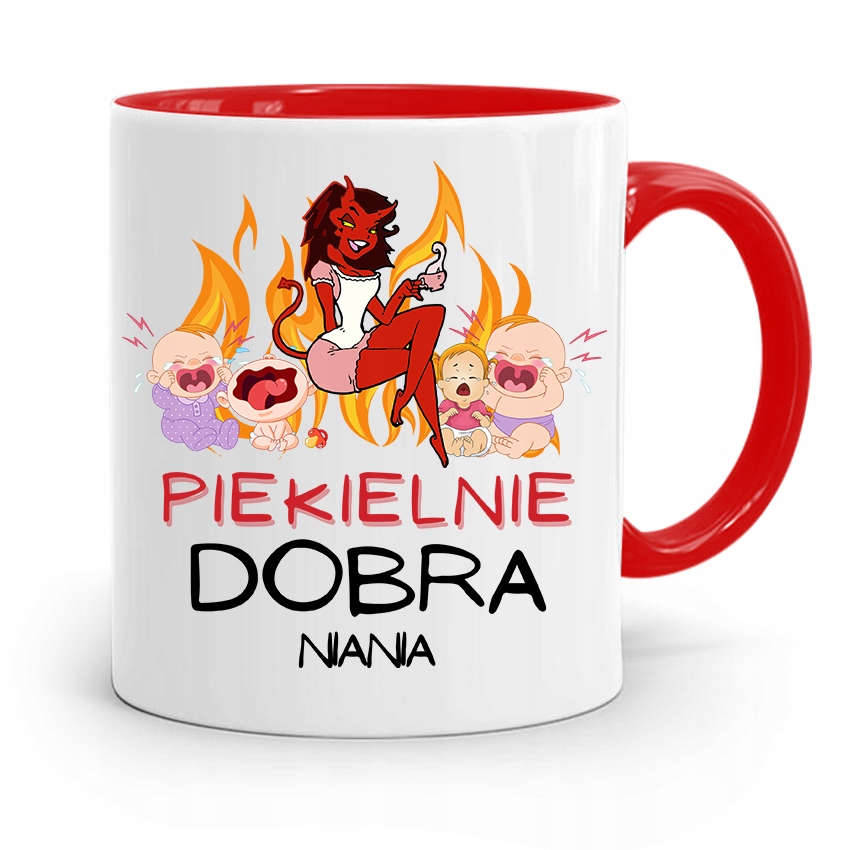 Dla Niani Opiekunki Kubek Czerwony Na Prezent Z Nadrukiem Ze Zdjęciem