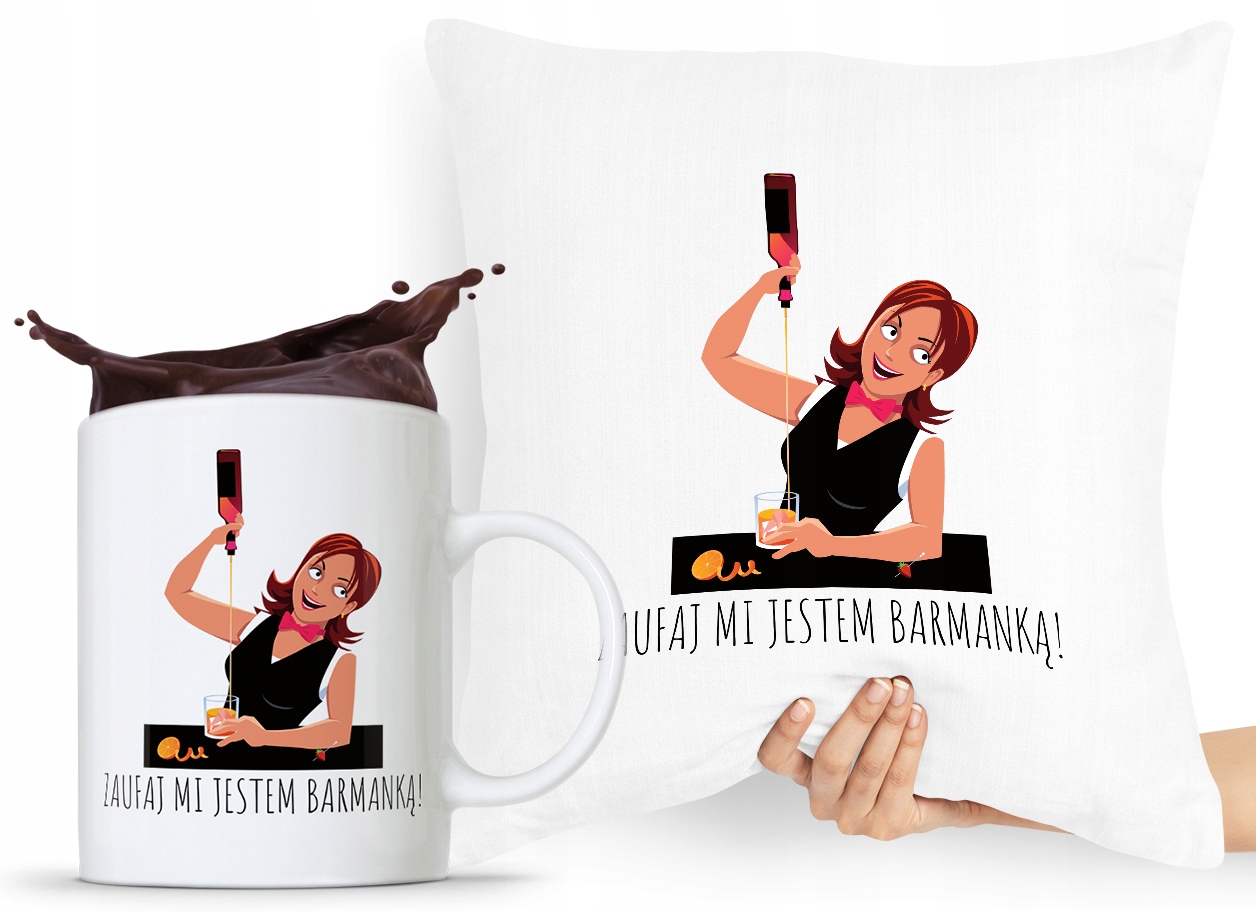 Zestaw Poduszka + Kubek Prezent Dla Barmana Z Nadrukiem Ze Zdjęciem