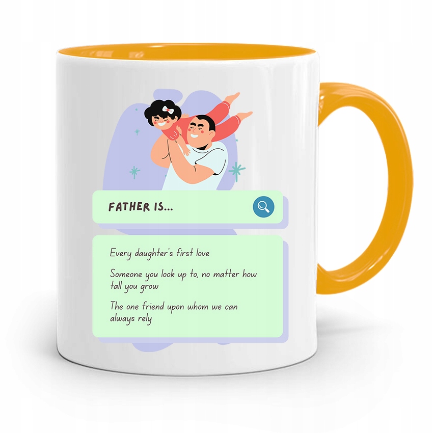 Kubek Żółty Prezent Na Dzień Ojca Father Is... Z Nadrukiem Ze Zdjęciem