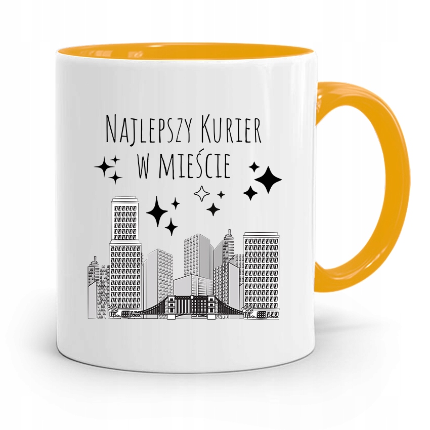 Kubek Żółty Dla Kuriera Najlepszy W Mieście Z Nadrukiem Ze Zdjęciem