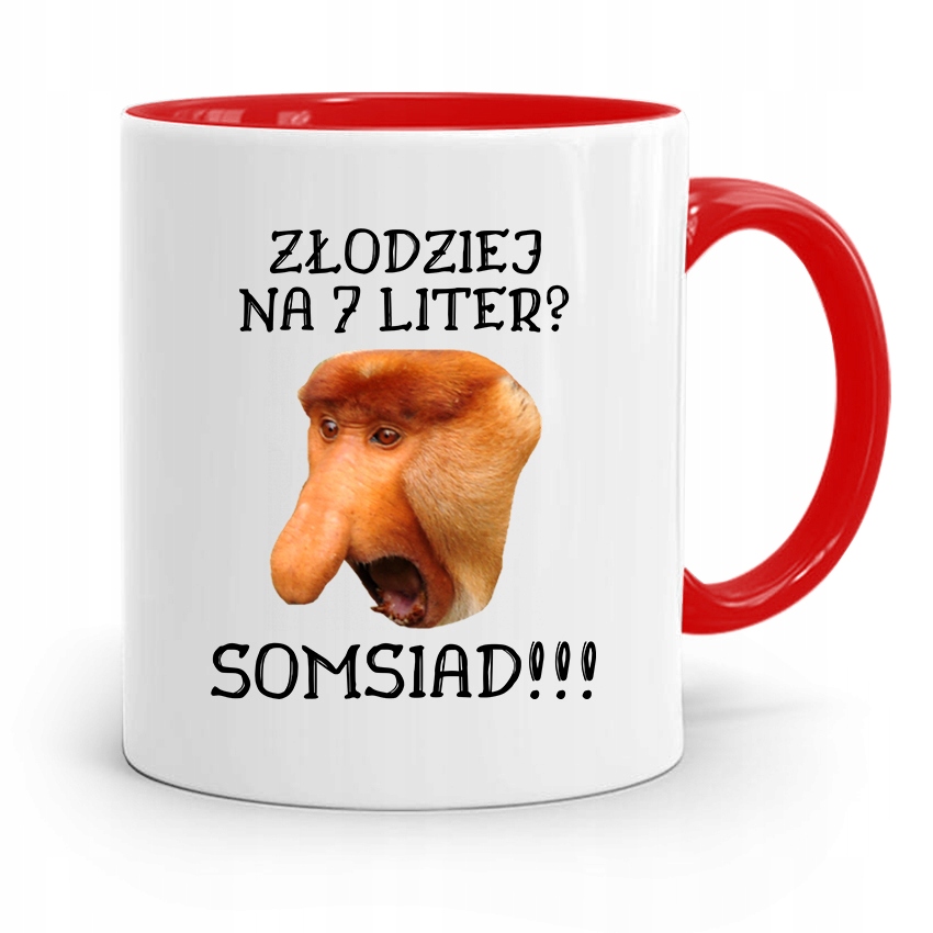 Kubek Czerwony Nosacz Janusz Złodziej Na 7 Liter Z Nadrukiem Ze Zdjęciem