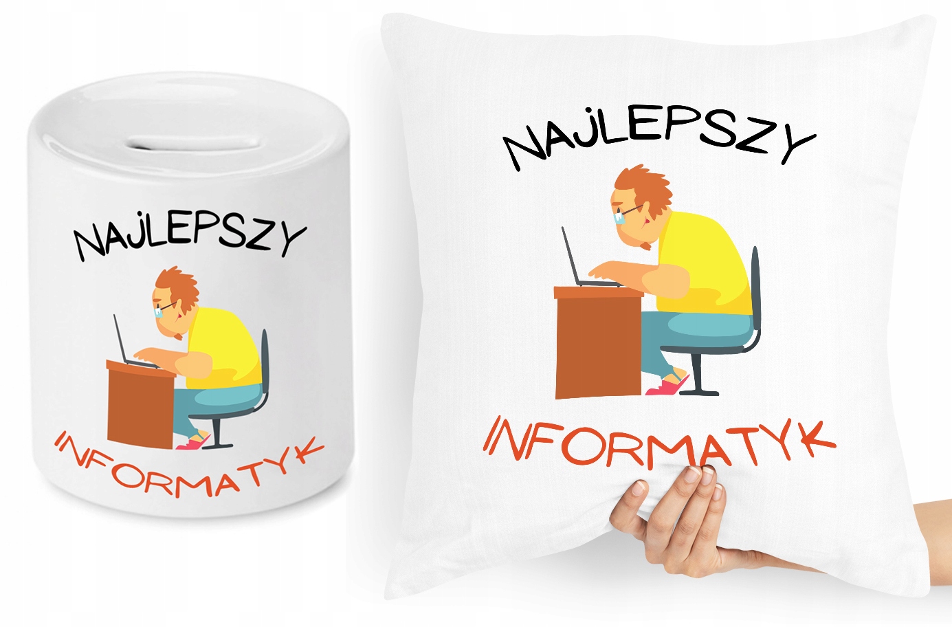 Dla Informatyka Zestaw Poduszka + Skarbonka Z Nadrukiem Ze Zdjęciem