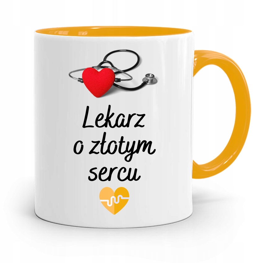Kubek Żółty Dla Doktora Lekarz O Złotym Sercu Z Nadrukiem Ze Zdjęciem