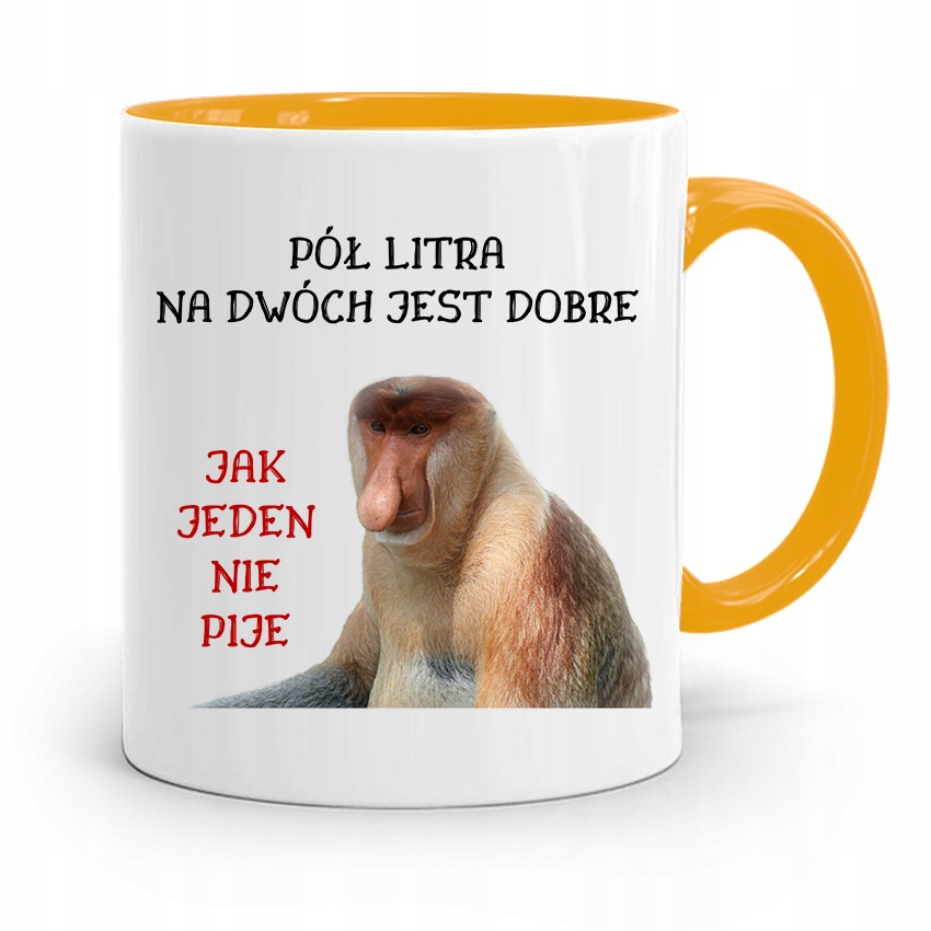 Kubek Żółty Nosacz Janusz Pól Litra Na Dwóch Z Nadrukiem Ze Zdjęciem