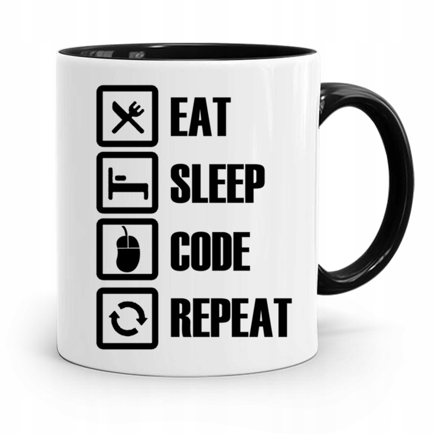 Kubek Czarny Informatyka Programisty Eat Sleep Z Nadrukiem Ze Zdjęciem