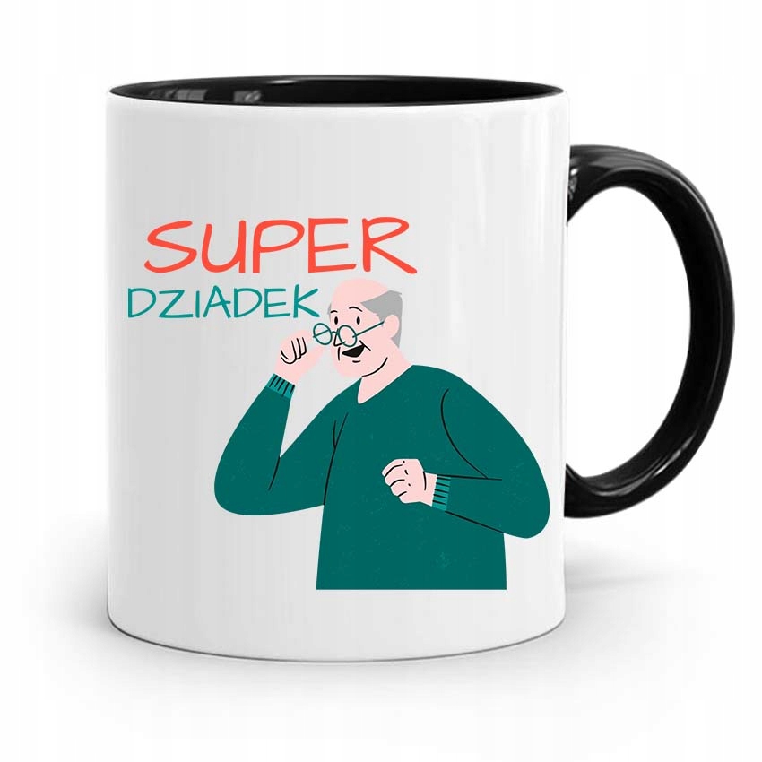 Kubek Czarny Na Dzień Dziadka Super Dziadek Z Nadrukiem Ze Zdjęciem