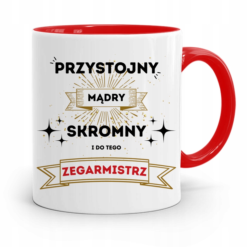 Kubek Czerwony Dla Zegarmistrza Przystojny Skromny Z Nadrukiem Ze Zdjęciem