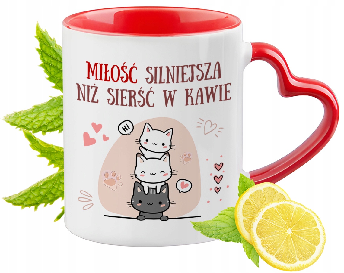 Kot Kotki Kubek Czerwony Z Uszkiem W Kształcie Serca Na Prezent