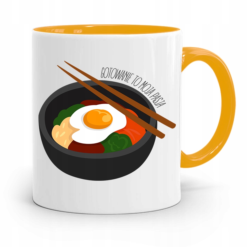 Kubek Żółty Dla Kucharza Gotowanie To Moja Pasja Z Nadrukiem Ze Zdjęciem