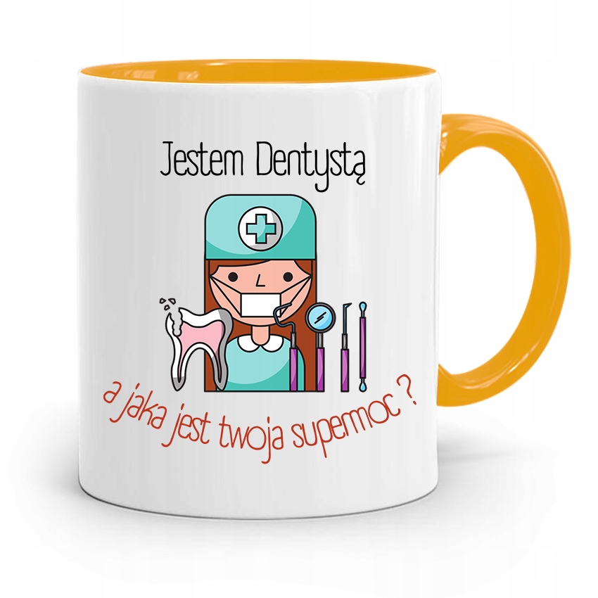 Kubek Żółty Prezent Dentysty A Twoja Supermoc? Z Nadrukiem Ze Zdjęciem