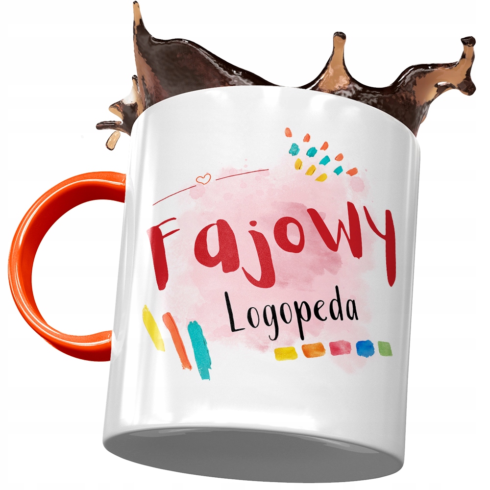 Kubek Pomarańczowy Dla Logopedy Fajowy Logopeda Z Nadrukiem Ze Zdjęciem