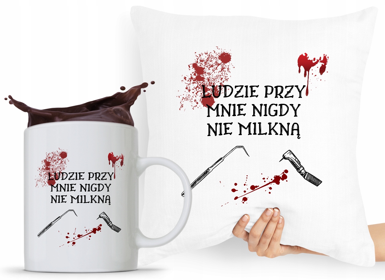 Zestaw Poduszka + Kubek Dla Dentysty Stomatologa Z Nadrukiem Ze Zdjęciem