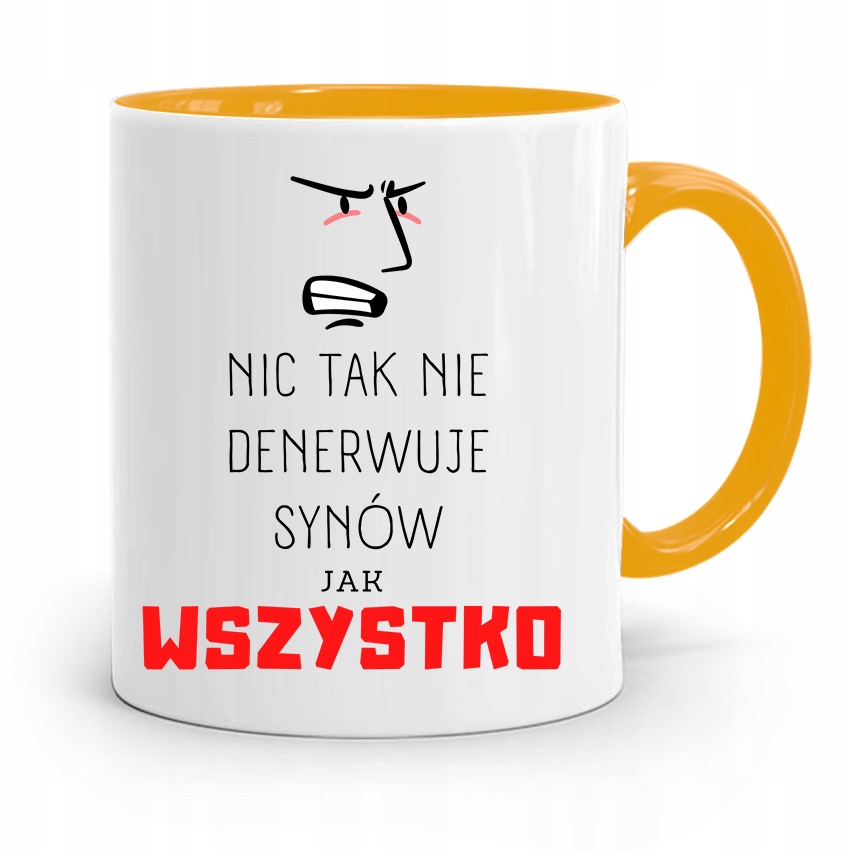 Kubek Żółty Prezent Dla Syna Wszystko Denerwuje Z Nadrukiem Ze Zdjęciem