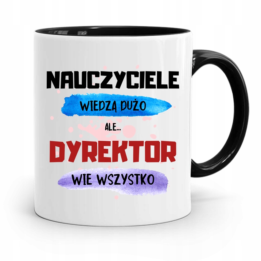 Dla Dyrektora Kubek Czarny Wie Wszystko Prezent Z Nadrukiem Ze Zdjęciem