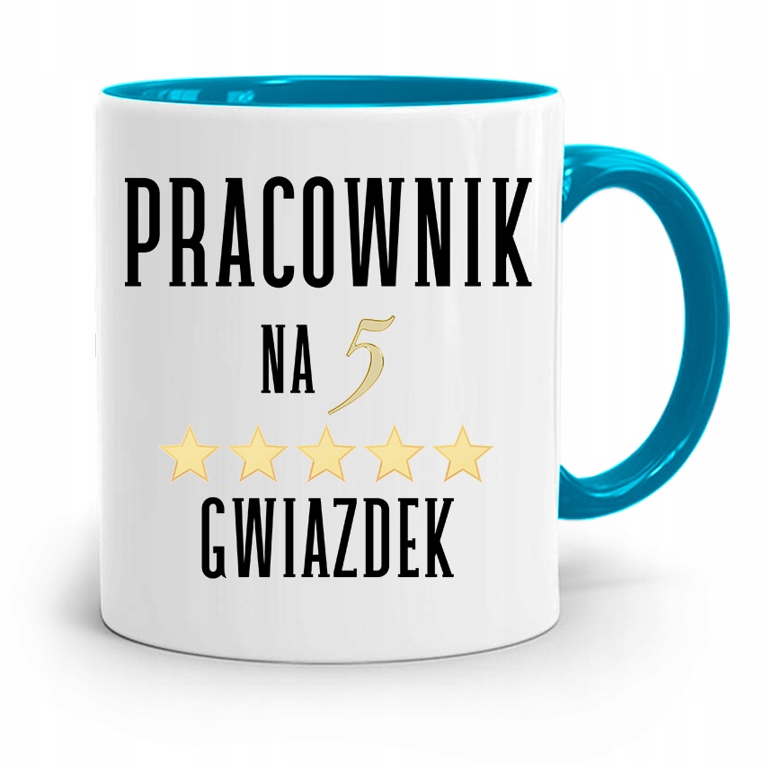 Pracownika Kubek Błękitny Pracownik Na 5 Gwiazdek Z Nadrukiem Ze Zdjęciem