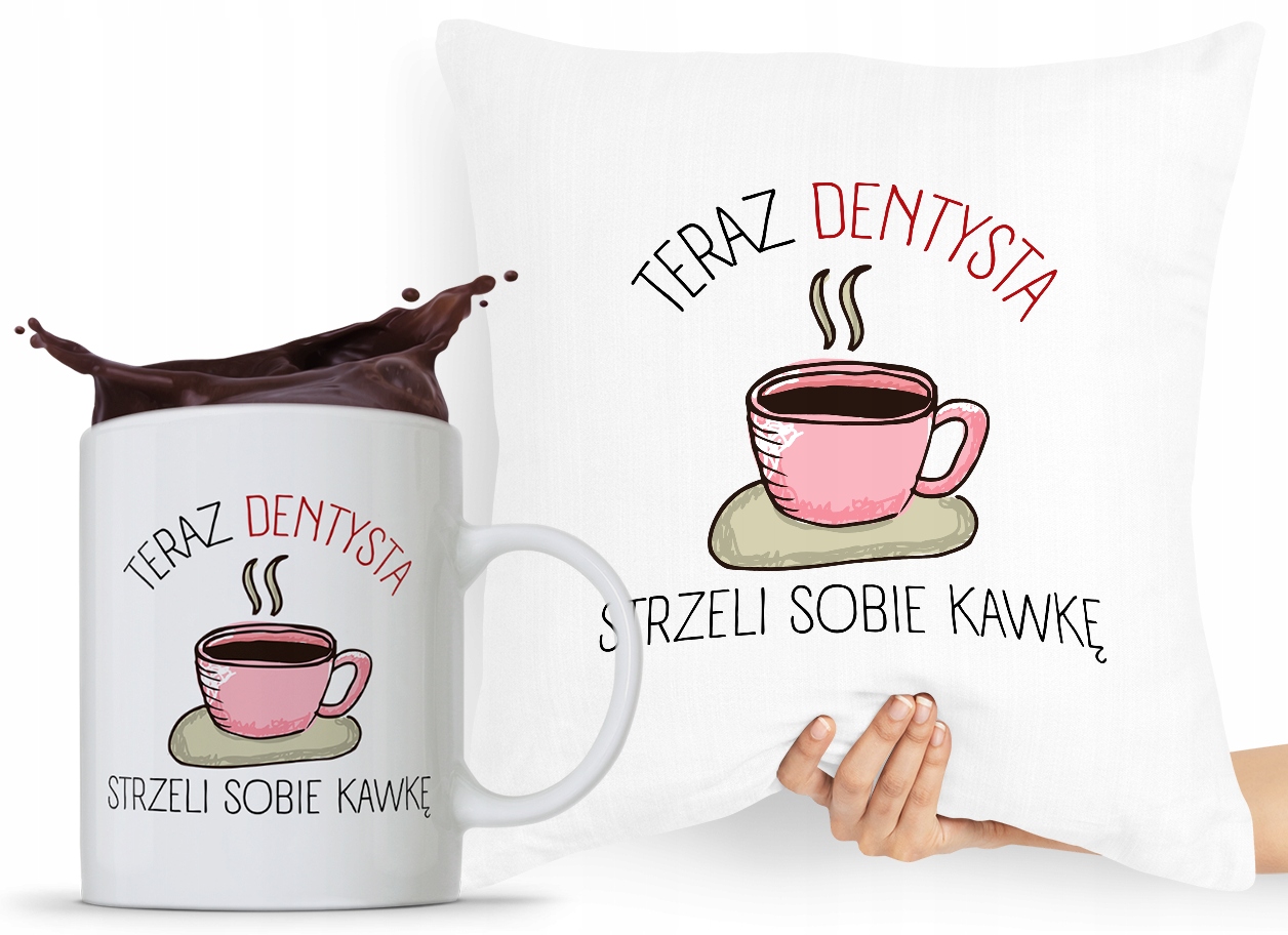 Zestaw Poduszka + Kubek Dla Dentysty Stomatologa Z Nadrukiem Ze Zdjęciem