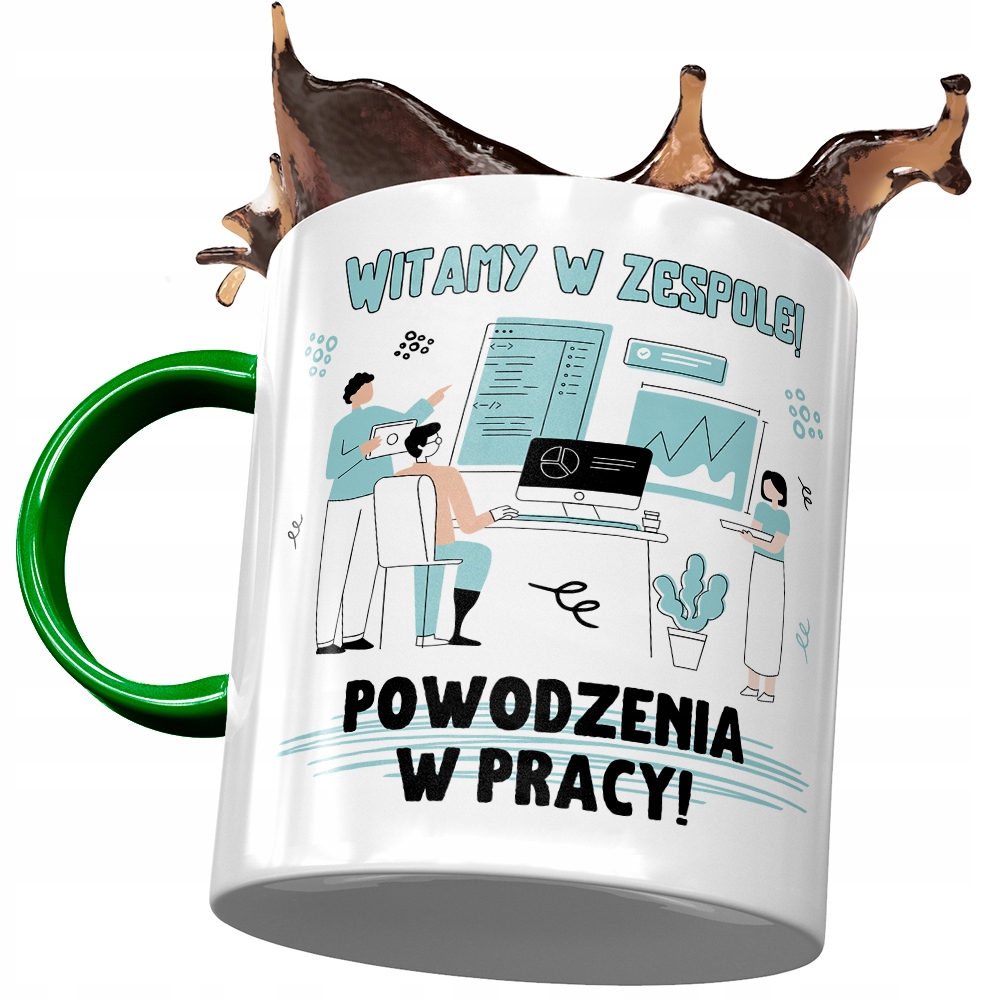 Kubek Zielony Na Powitanie Przywitanie W Pracy Z Nadrukiem Ze Zdjęciem