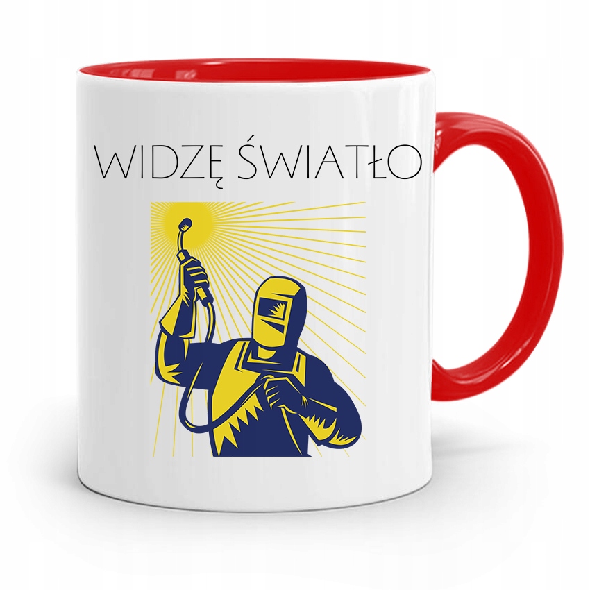 Kubek Czerwony Prezent Dla Spawacza Widzę Światło Z Nadrukiem Ze Zdjęciem