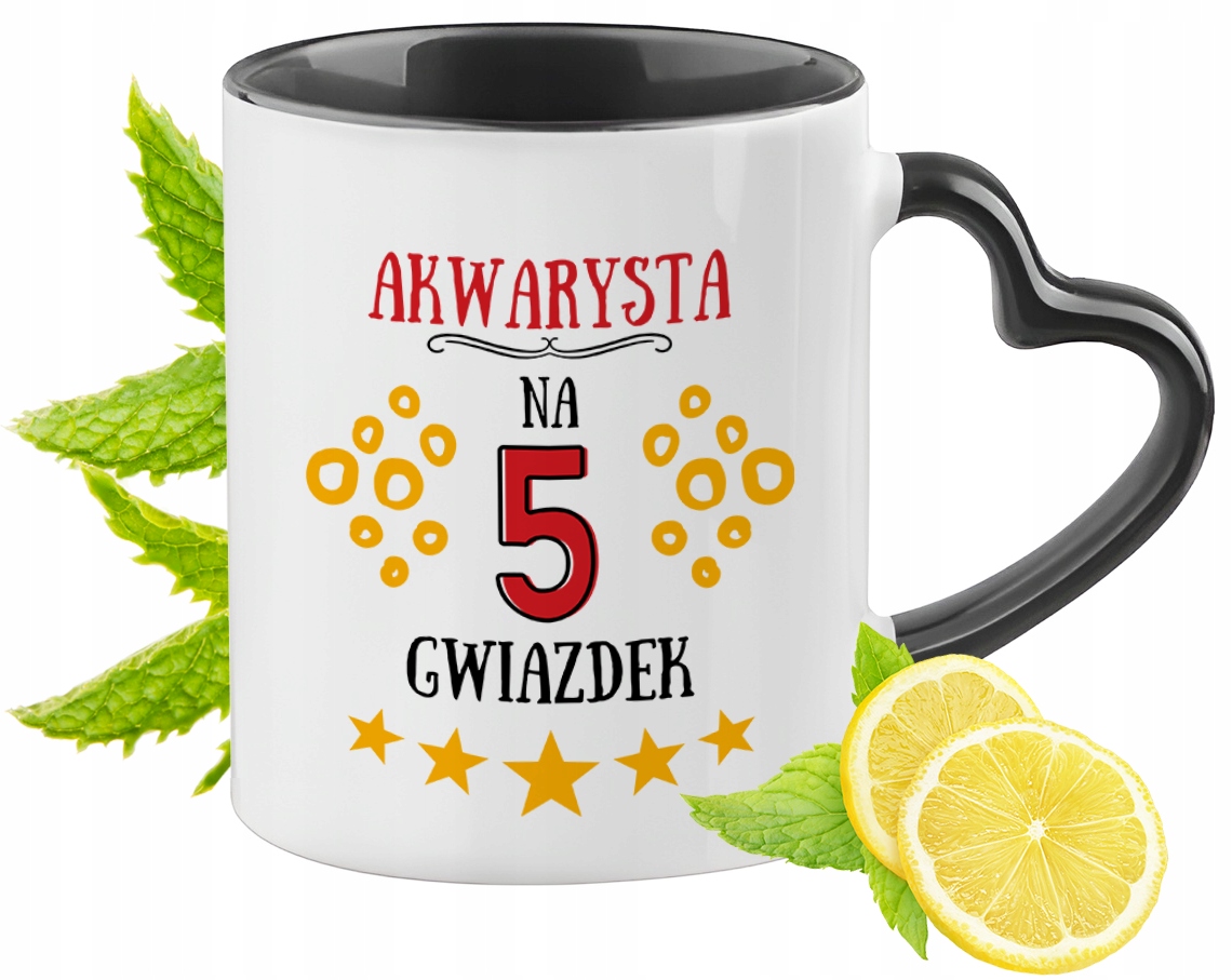 Kubek Czarny Z Uszkiem W Kształcie Serca Dla Akwarysty Na Prezent