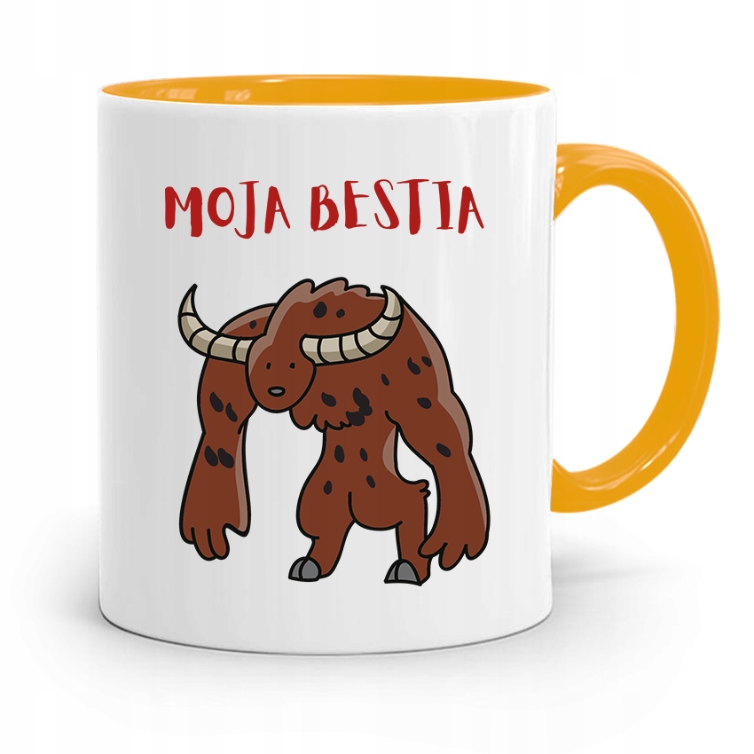 Kubek Prezent Żółty Dla Chłopaka Moja Bestia Z Nadrukiem Ze Zdjęciem