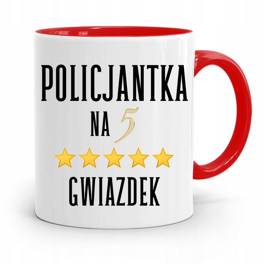Kubek Czerwony Dla Policjantki Na Pięć Gwiazdek Z Nadrukiem Ze Zdjęciem