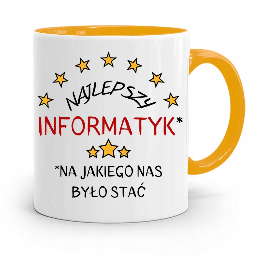 Kubek Żółty Informatyka Programisty Najlepszy Inf Z Nadrukiem Ze Zdjęciem