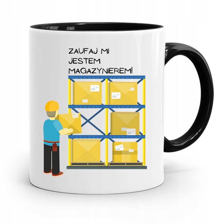 Kubek Czarny Dla Magazyniera Zaufaj Mi Jestem Z Nadrukiem Ze Zdjęciem