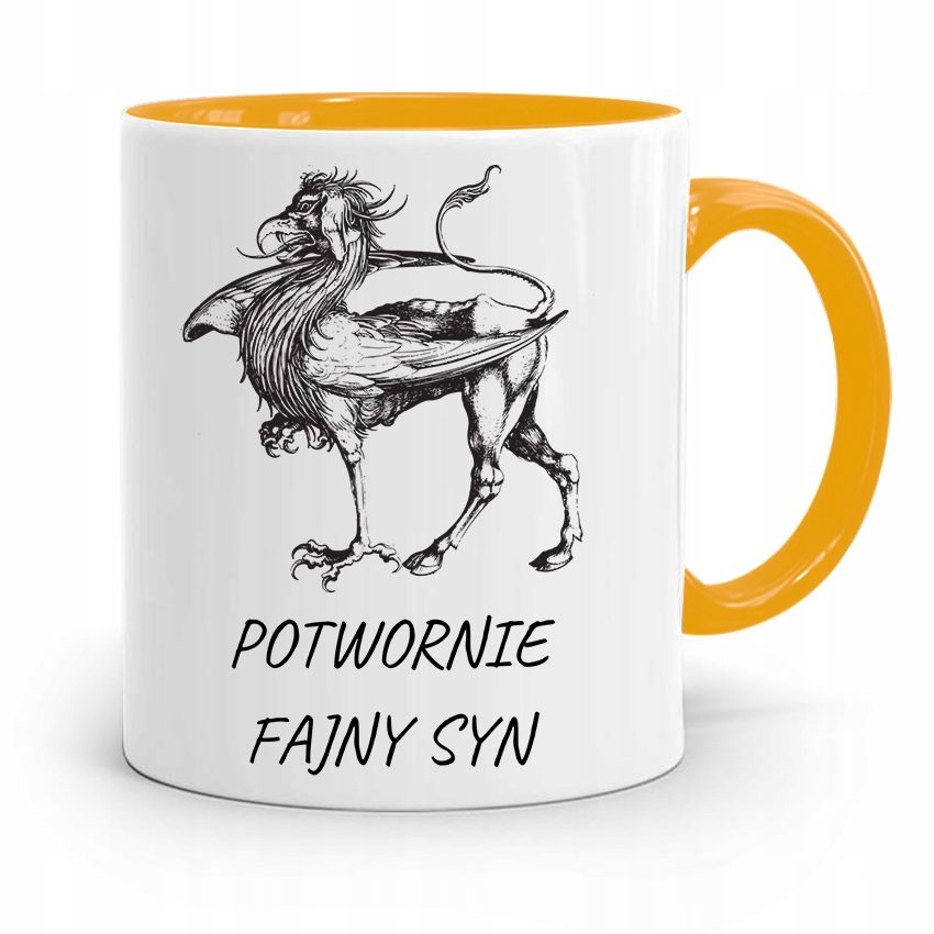 Kubek Żółty Prezent Dla Syna Potwornie Fajny Syn Z Nadrukiem Ze Zdjęciem