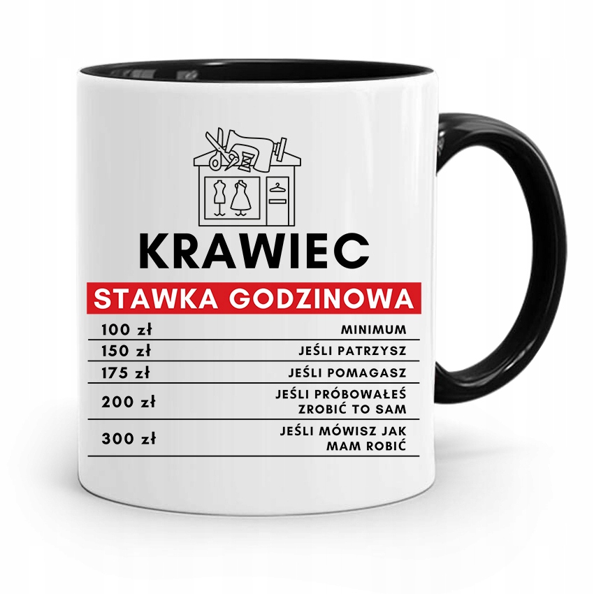 Kubek Czarny Dla Krawca Krawiec Stawka Godzinowa Z Nadrukiem Ze Zdjęciem