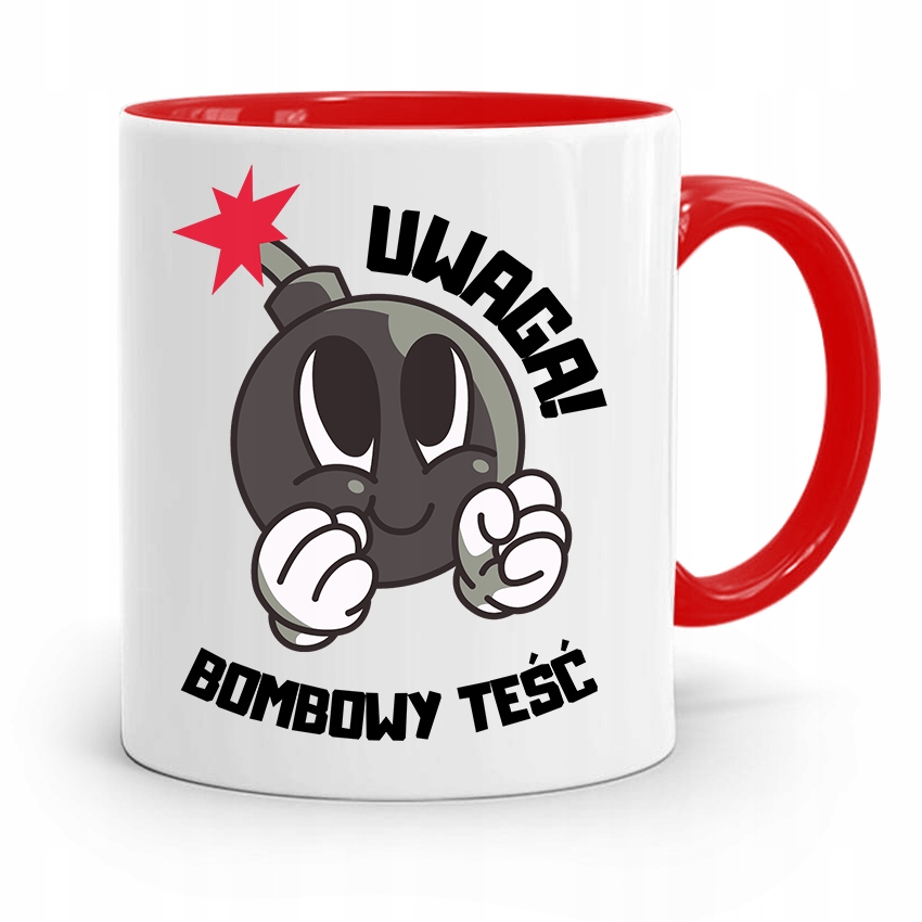 Kubek Czerwony Dla Teścia Taty Uwaga Bombowy Teść Z Nadrukiem Ze Zdjęciem