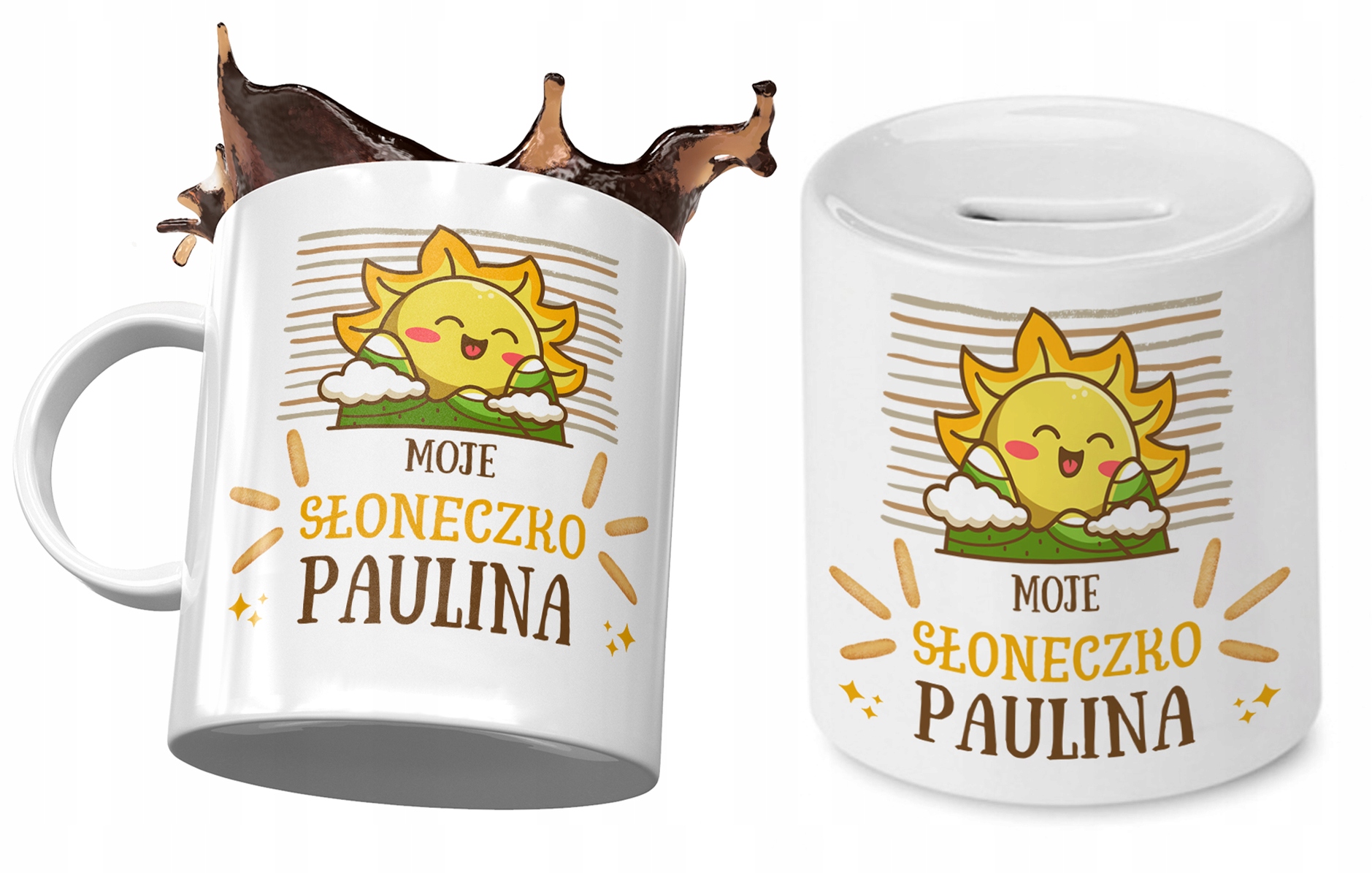 Dla Pauliny Zestaw Kubek + Skarbonka Dla Dziecka Z Nadrukiem Ze Zdjęciem