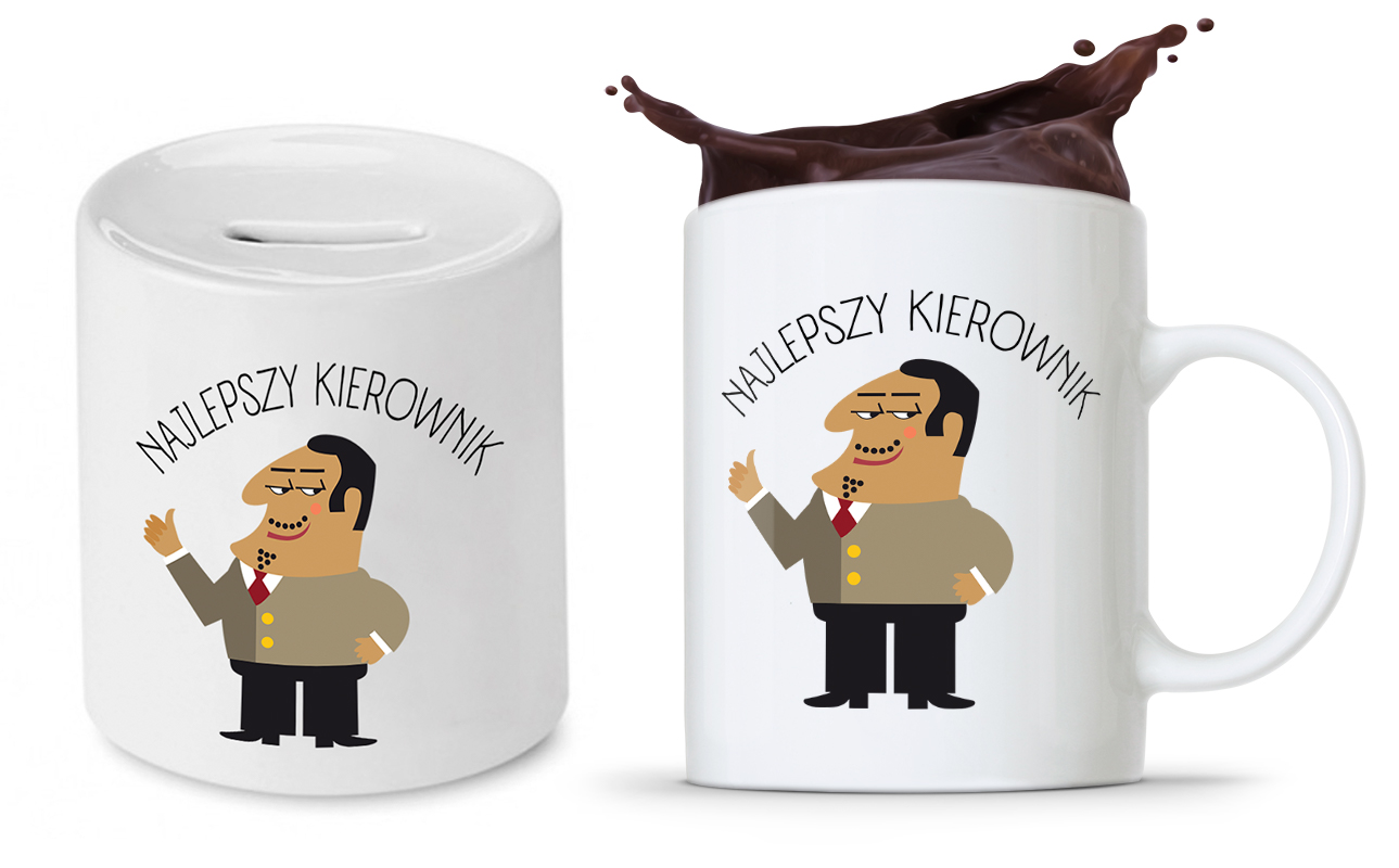 Dla Kierownika Zestaw Kubek + Skarbonka Prezent Z Nadrukiem Ze Zdjęciem