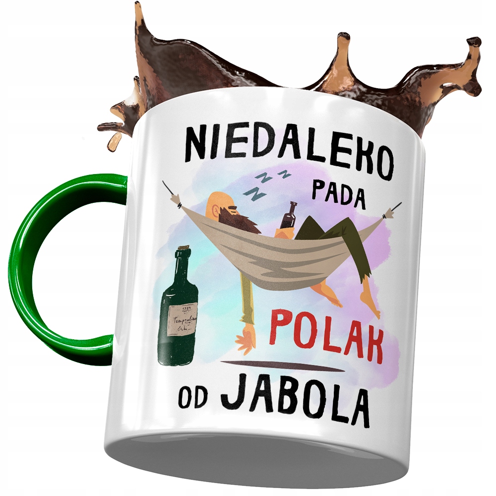 Kubek Zielony Śmieszny Niedaleko Pada Polak Z Nadrukiem Ze Zdjęciem