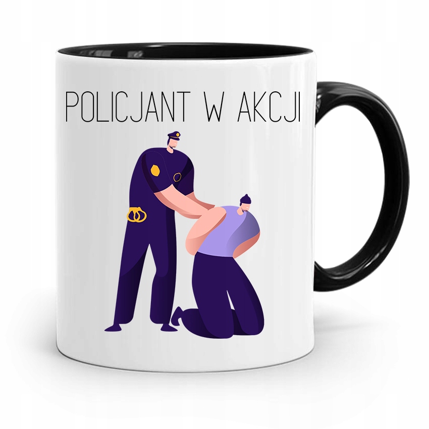 Kubek Czarny Dla Policjanta Policjantki W Akcji Z Nadrukiem Ze Zdjęciem