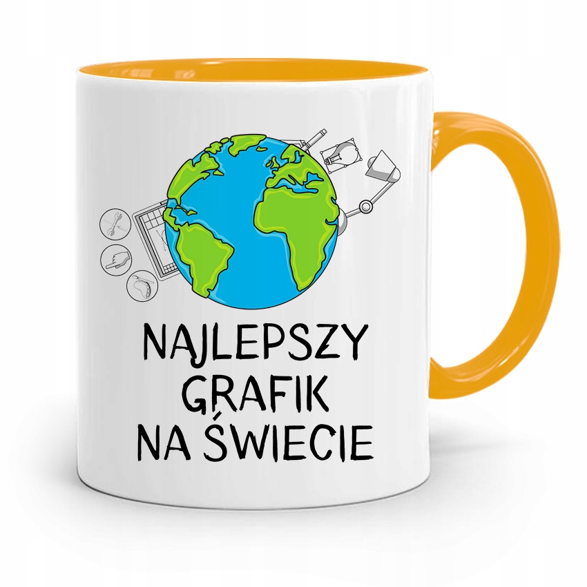 Kubek Żółty Dla Najlepszego Grafika Na Świecie Z Nadrukiem Ze Zdjęciem