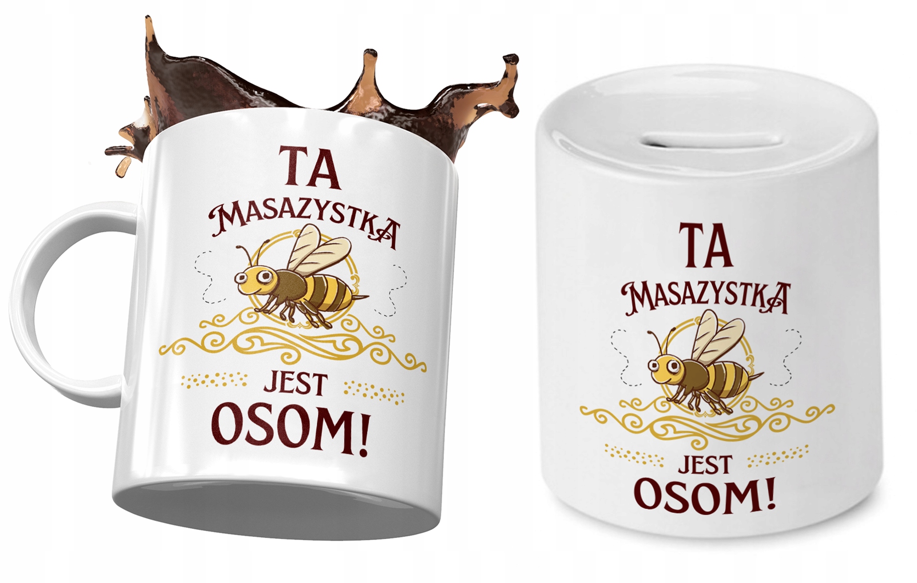 Dla Masażystki Zestaw Kubek + Skarbonka Na Prezent Z Nadrukiem Ze Zdjęciem