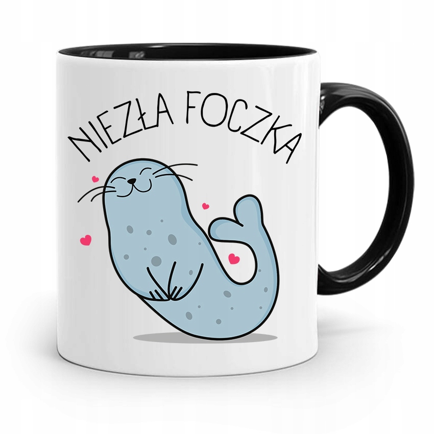 Kubek Czarny Śmieszny Zabawny Niezła Foczka Z Nadrukiem Ze Zdjęciem