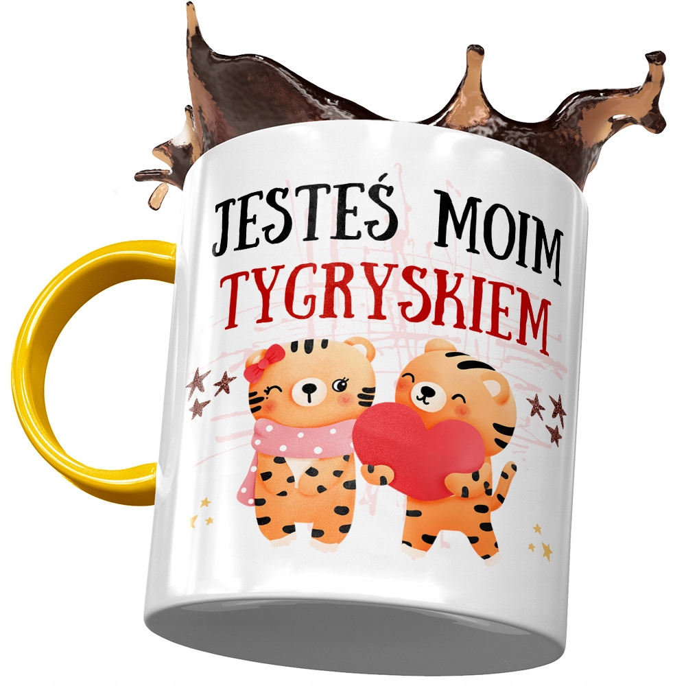 Kubek Żółty Z Tygryskiem Słodki Na Prezent Z Nadrukiem Ze Zdjęciem