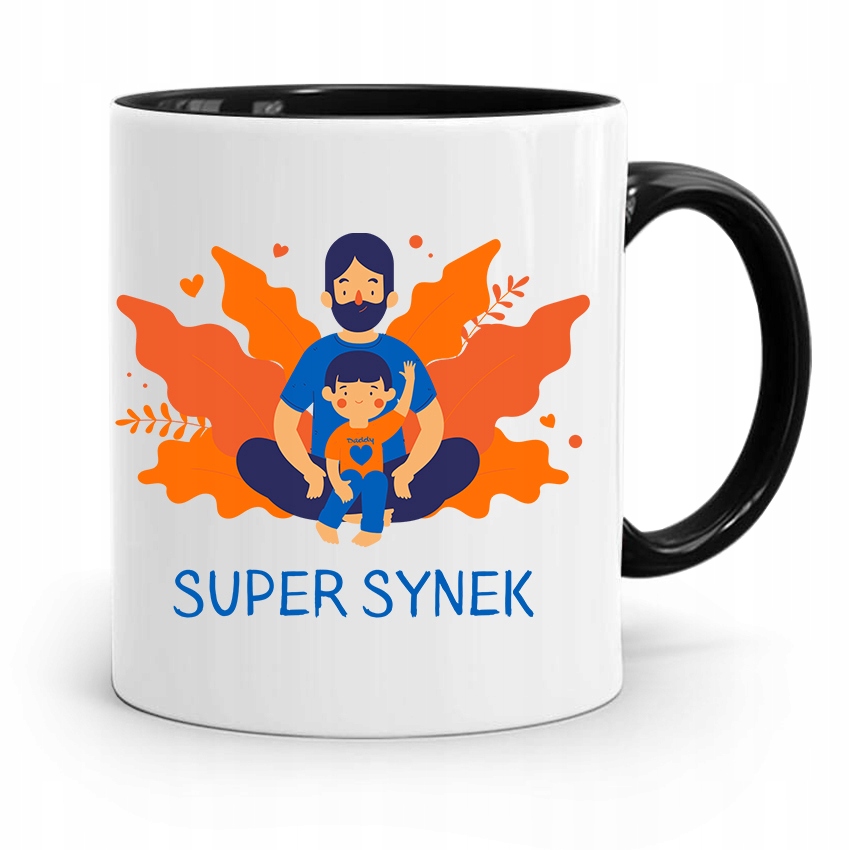 Kubek Czarny Prezent Dla Syna Dziecka Super Synek Z Nadrukiem Ze Zdjęciem
