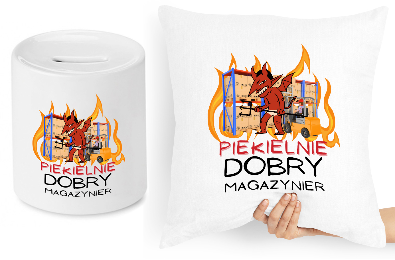 Dla Magazyniera Zestaw Poduszka + Skarbonka Z Nadrukiem Ze Zdjęciem