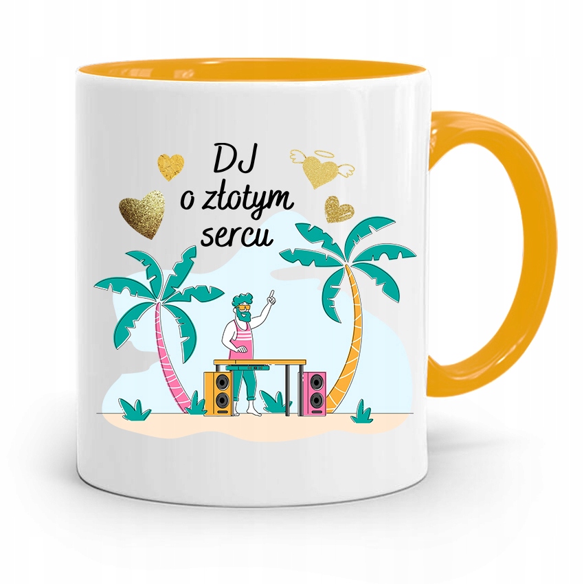 Dla Dja Muzyka Kubek Żółty Dj O Złotym Sercu Z Nadrukiem Ze Zdjęciem