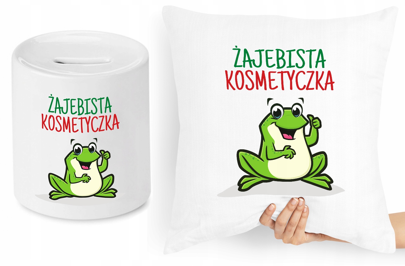 Dla Kosmetyczki Zestaw Poduszka + Skarbonka Z Nadrukiem Ze Zdjęciem